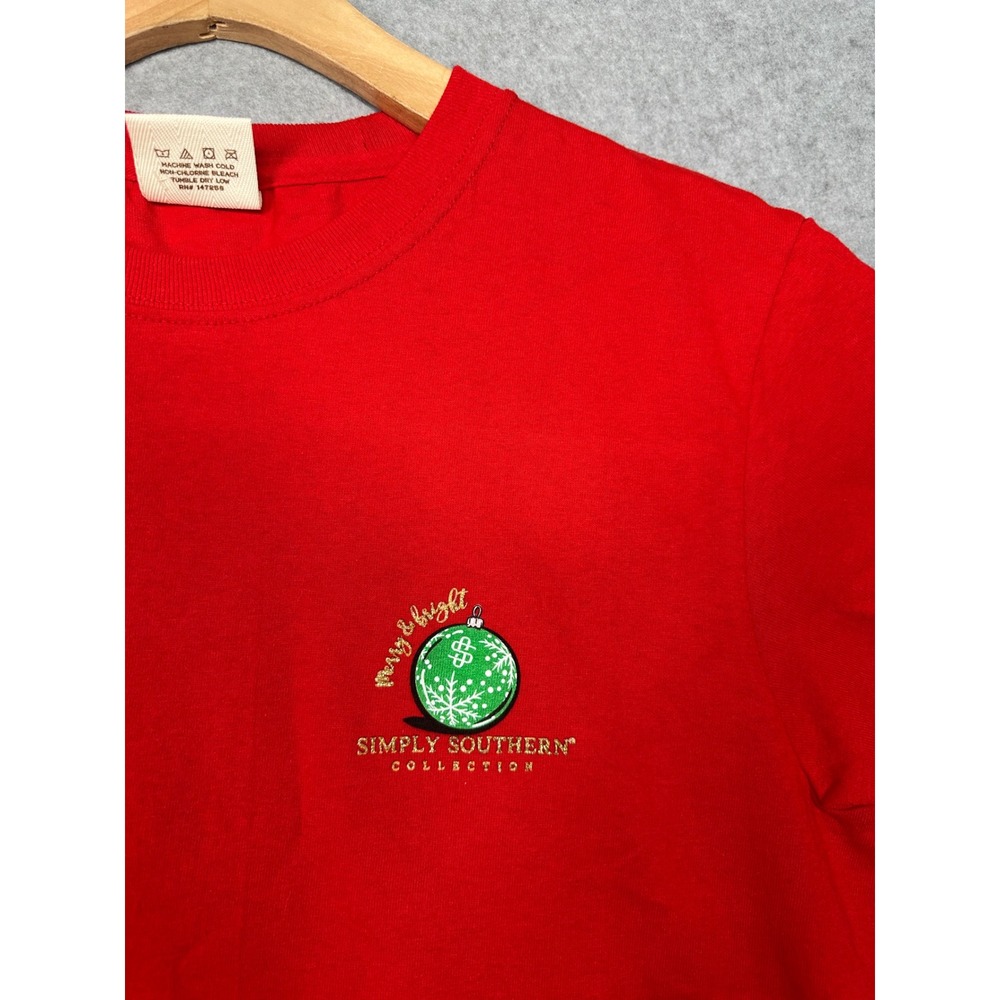 Simply Southern Red Merry Bright Christmas Van Dogs T Shirt Womens‎ Small Cotton